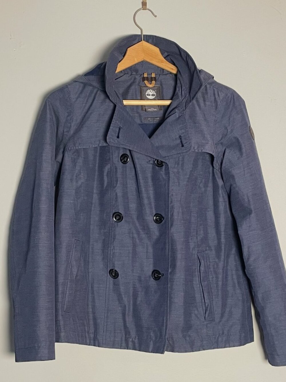 Timberland Waterproof Hooded Peacoat Rain Jacket S Heather Navy Blue Womens